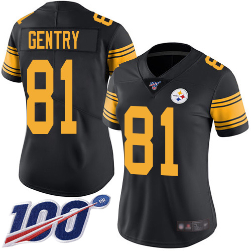 Women Pittsburgh Steelers Football 81 Limited Black Zach Gentry 100th Season Rush Vapor Untouchable Nike NFL Jersey